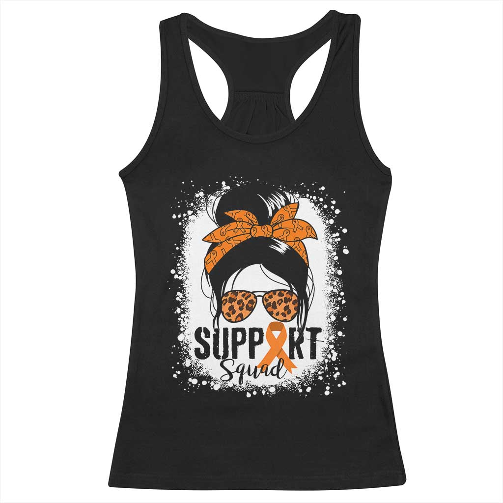 Multiple Sclerosis Awareness Racerback Tank Top Orange Ribbon Support Squad Messy Bun