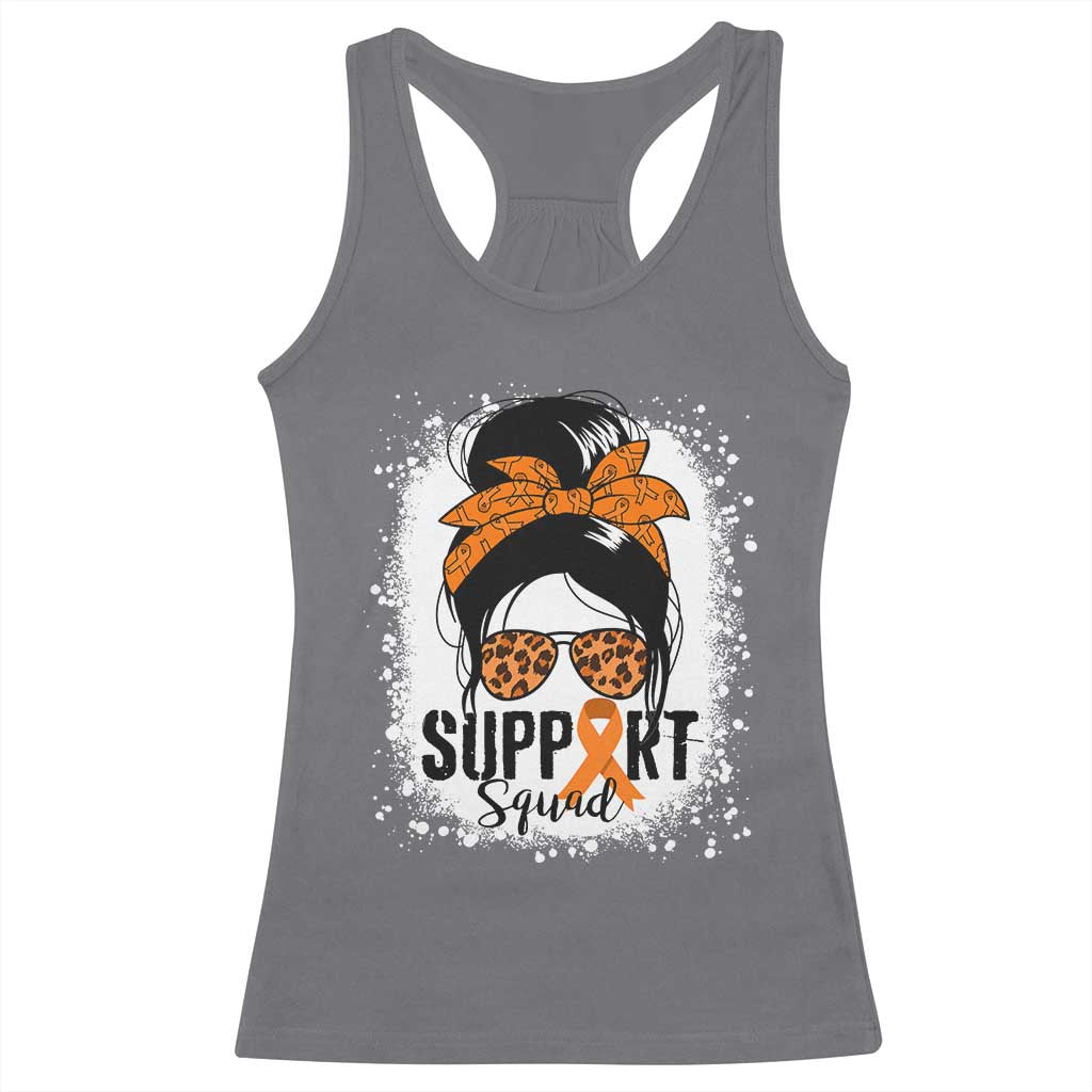 Multiple Sclerosis Awareness Racerback Tank Top Orange Ribbon Support Squad Messy Bun