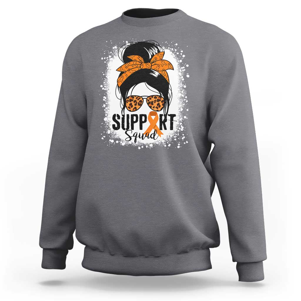 Multiple Sclerosis Awareness Sweatshirt Orange Ribbon Support Squad Messy Bun
