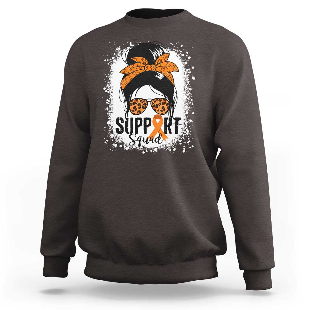 Multiple Sclerosis Awareness Sweatshirt Orange Ribbon Support Squad Messy Bun