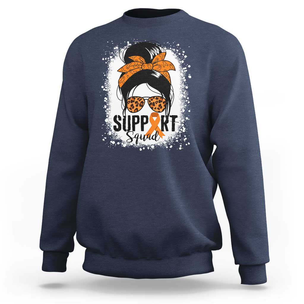 Multiple Sclerosis Awareness Sweatshirt Orange Ribbon Support Squad Messy Bun