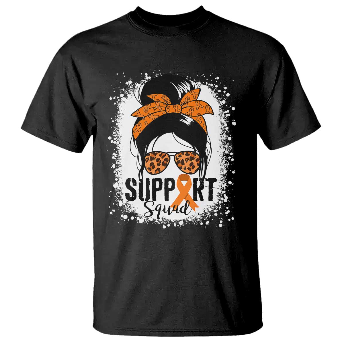 Multiple Sclerosis Awareness T Shirt Orange Ribbon Support Squad Messy Bun