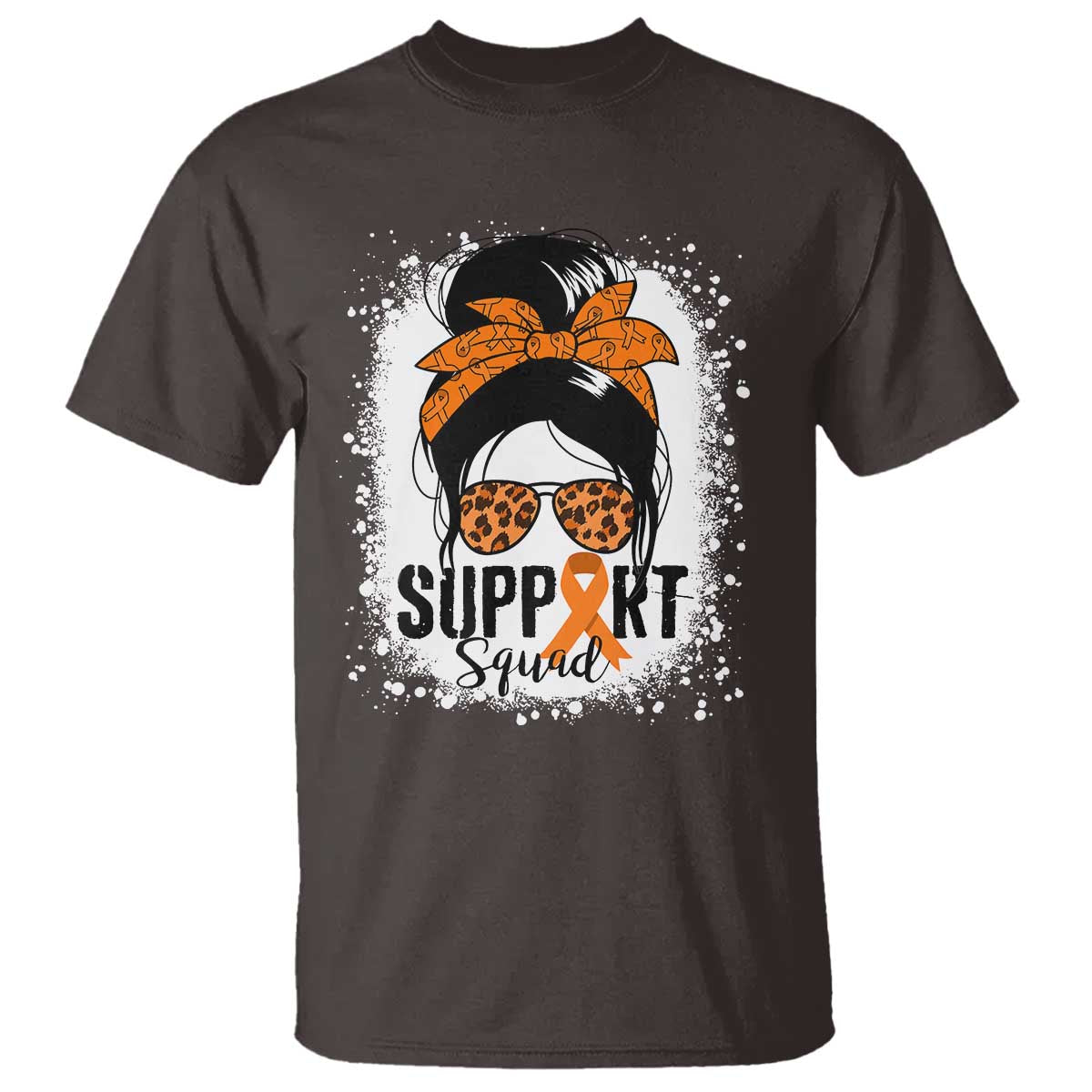 Multiple Sclerosis Awareness T Shirt Orange Ribbon Support Squad Messy Bun