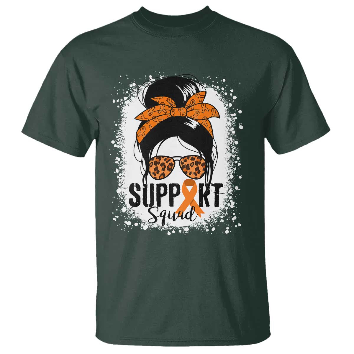 Multiple Sclerosis Awareness T Shirt Orange Ribbon Support Squad Messy Bun