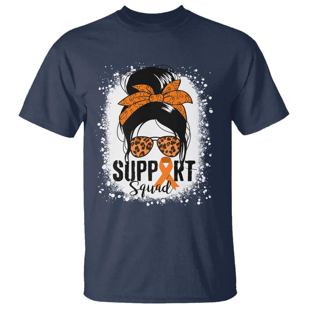 Multiple Sclerosis Awareness T Shirt Orange Ribbon Support Squad Messy Bun