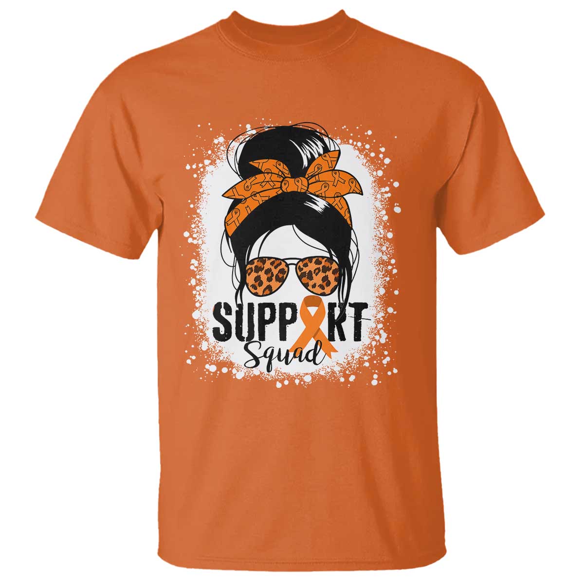 Multiple Sclerosis Awareness T Shirt Orange Ribbon Support Squad Messy Bun