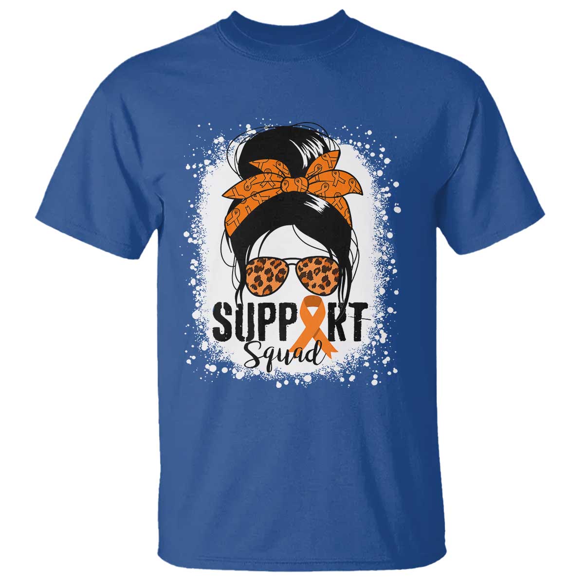 Multiple Sclerosis Awareness T Shirt Orange Ribbon Support Squad Messy Bun