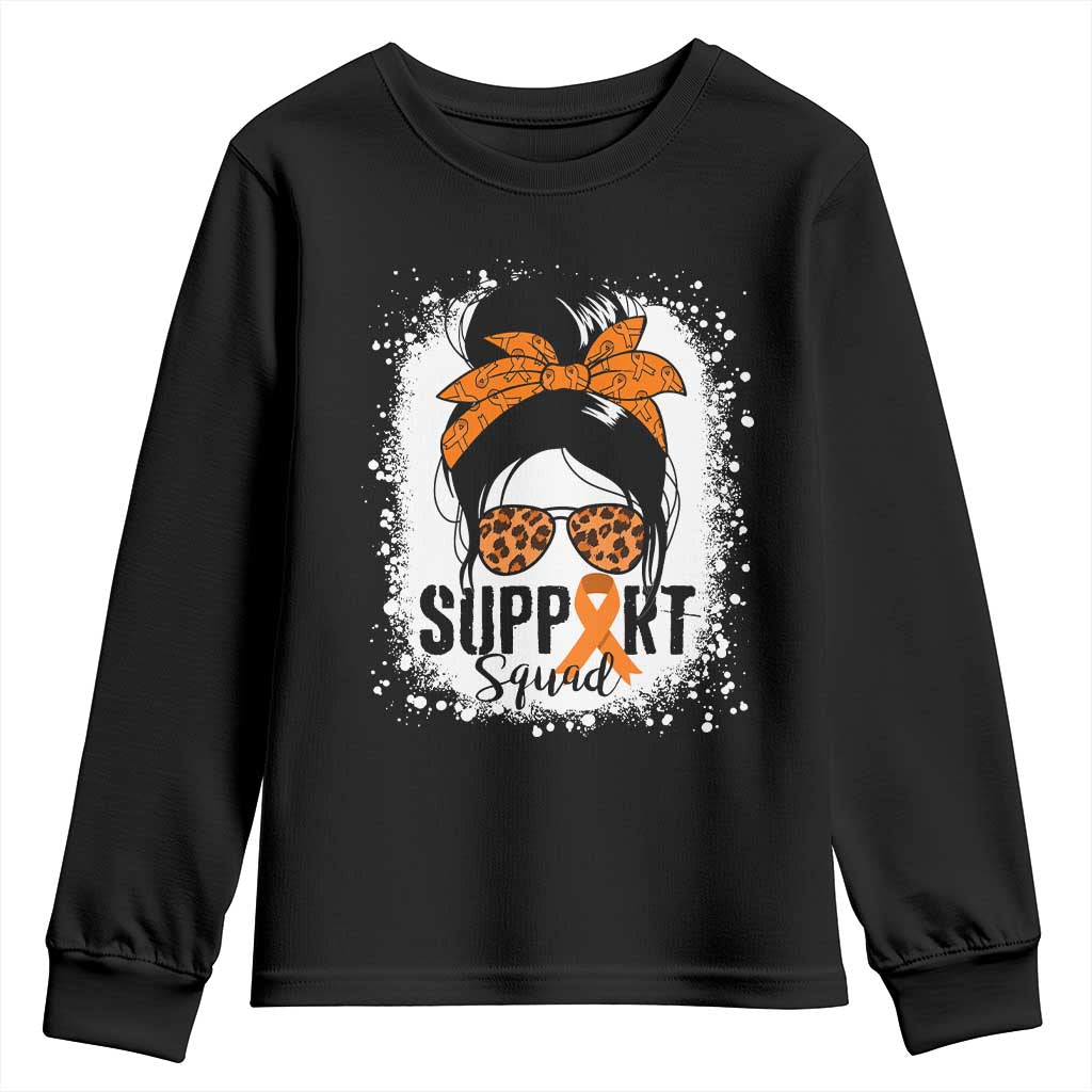 Multiple Sclerosis Awareness Youth Sweatshirt Orange Ribbon Support Squad Messy Bun