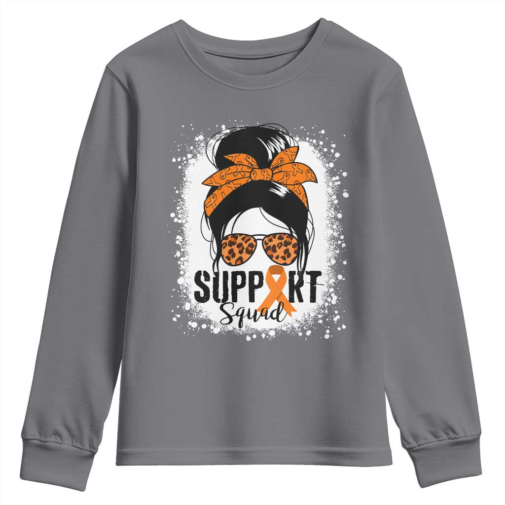 Multiple Sclerosis Awareness Youth Sweatshirt Orange Ribbon Support Squad Messy Bun