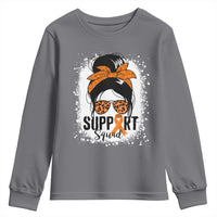 Multiple Sclerosis Awareness Youth Sweatshirt Orange Ribbon Support Squad Messy Bun