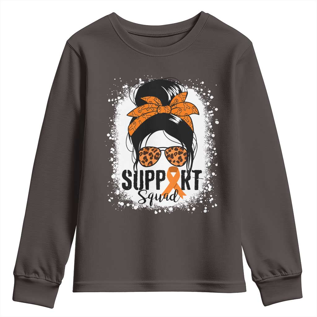 Multiple Sclerosis Awareness Youth Sweatshirt Orange Ribbon Support Squad Messy Bun