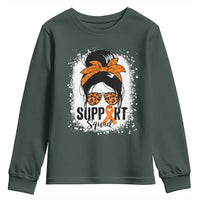 Multiple Sclerosis Awareness Youth Sweatshirt Orange Ribbon Support Squad Messy Bun