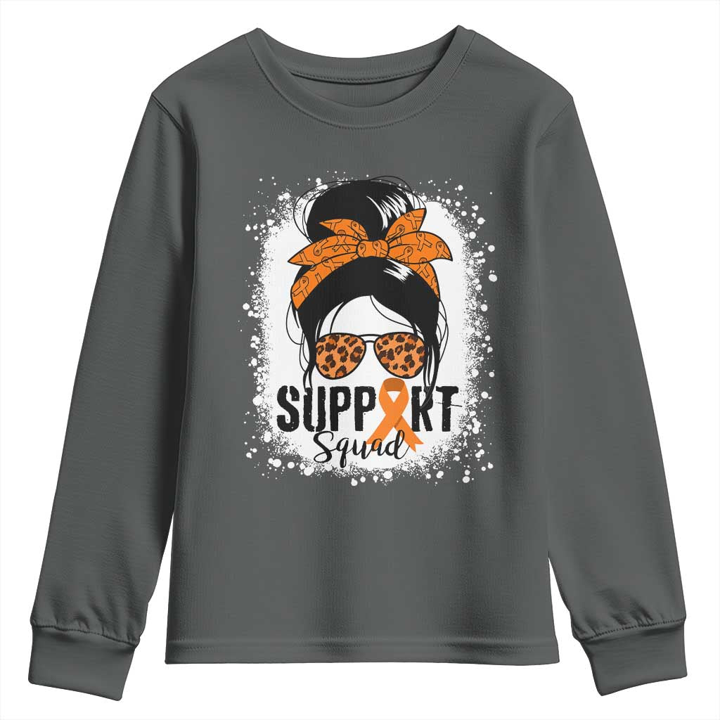 Multiple Sclerosis Awareness Youth Sweatshirt Orange Ribbon Support Squad Messy Bun