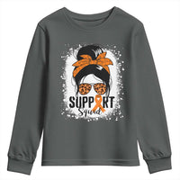 Multiple Sclerosis Awareness Youth Sweatshirt Orange Ribbon Support Squad Messy Bun