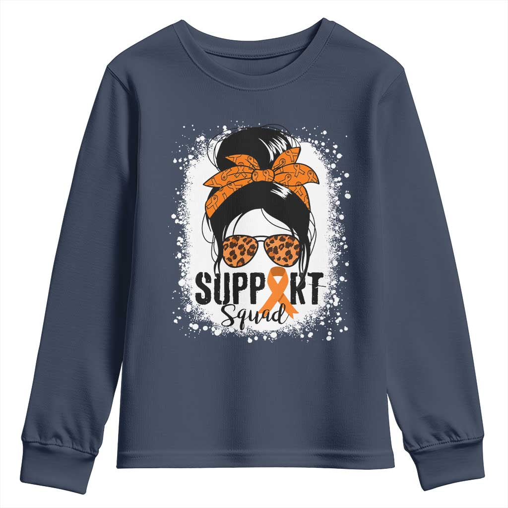 Multiple Sclerosis Awareness Youth Sweatshirt Orange Ribbon Support Squad Messy Bun