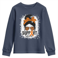 Multiple Sclerosis Awareness Youth Sweatshirt Orange Ribbon Support Squad Messy Bun