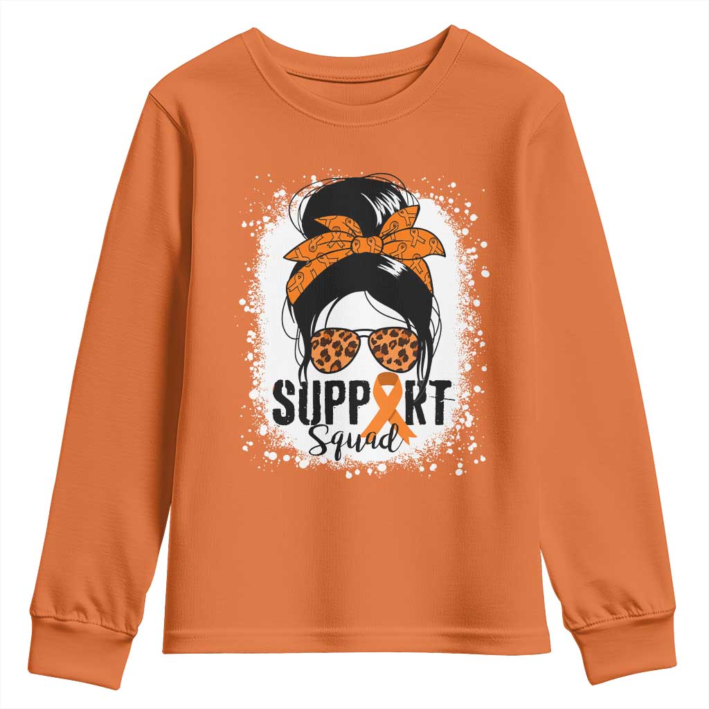 Multiple Sclerosis Awareness Youth Sweatshirt Orange Ribbon Support Squad Messy Bun