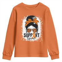 Multiple Sclerosis Awareness Youth Sweatshirt Orange Ribbon Support Squad Messy Bun