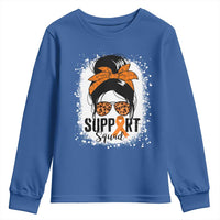 Multiple Sclerosis Awareness Youth Sweatshirt Orange Ribbon Support Squad Messy Bun