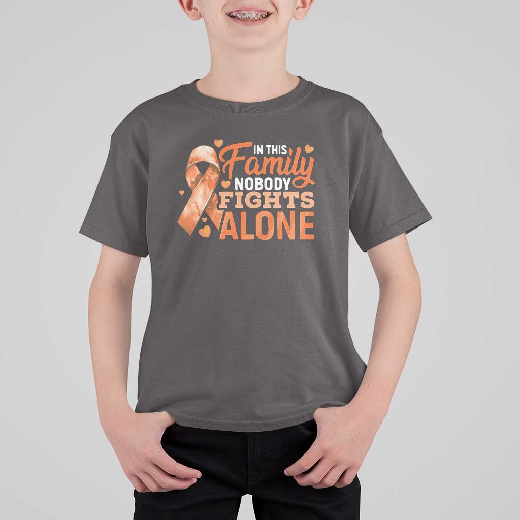 Multiple Sclerosis Awareness T Shirt For Kid Orange Ribbon In This Family Nobody Fights Alone