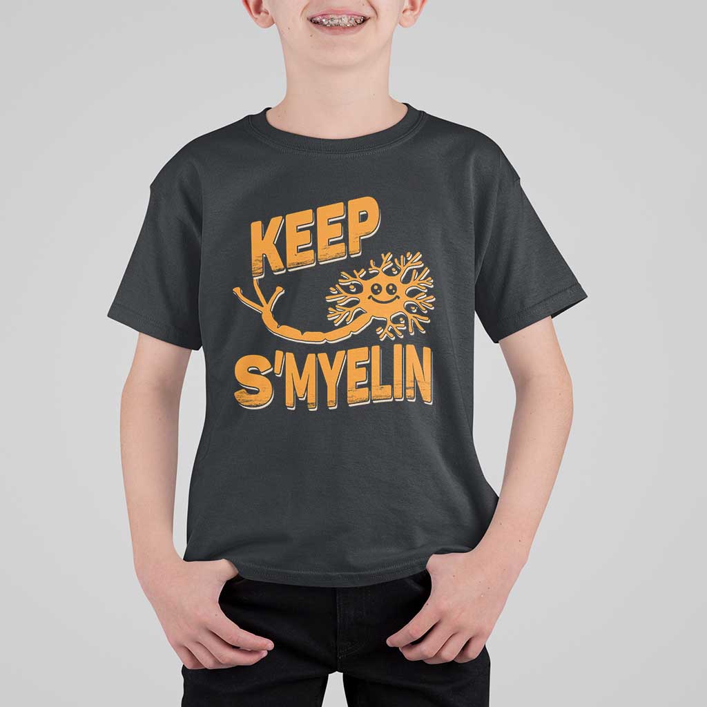 Multiple Sclerosis Awareness T Shirt For Kid Orange Ribbon Keep S'Myelin MS Warrior