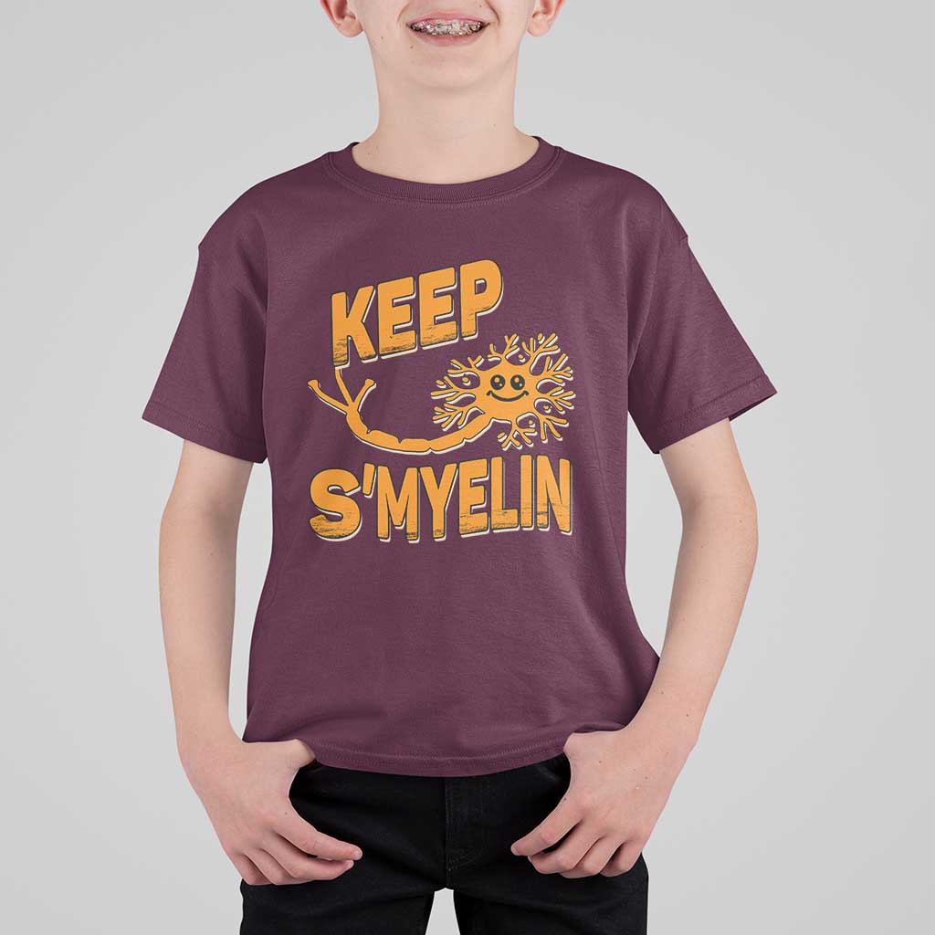 Multiple Sclerosis Awareness T Shirt For Kid Orange Ribbon Keep S'Myelin MS Warrior