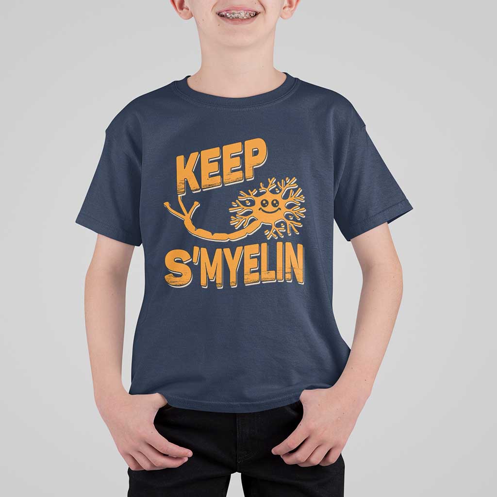 Multiple Sclerosis Awareness T Shirt For Kid Orange Ribbon Keep S'Myelin MS Warrior