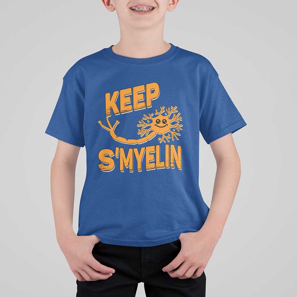 Multiple Sclerosis Awareness T Shirt For Kid Orange Ribbon Keep S'Myelin MS Warrior