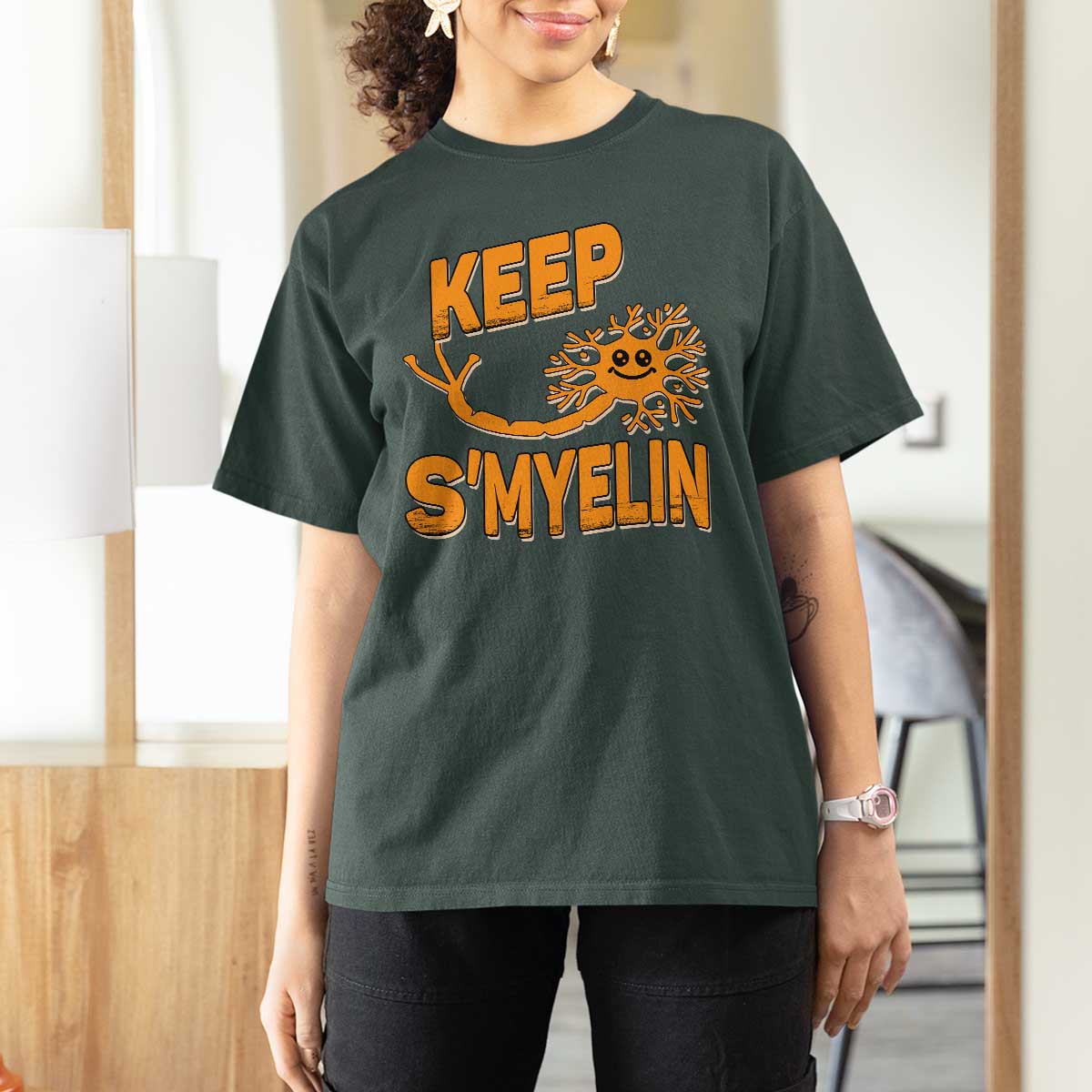 Multiple Sclerosis Awareness T Shirt For Women Orange Ribbon Keep S'Myelin MS Warrior