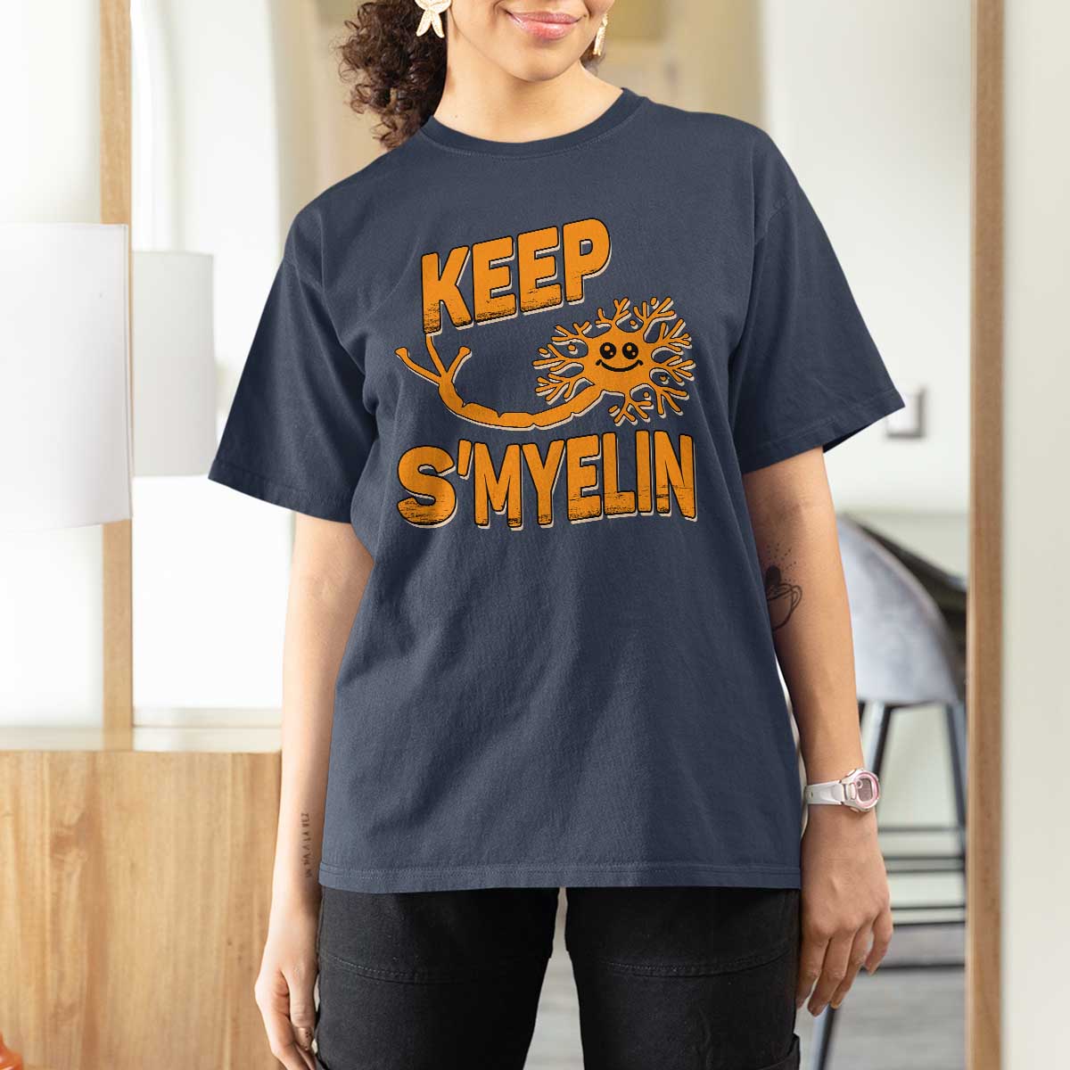 Multiple Sclerosis Awareness T Shirt For Women Orange Ribbon Keep S'Myelin MS Warrior