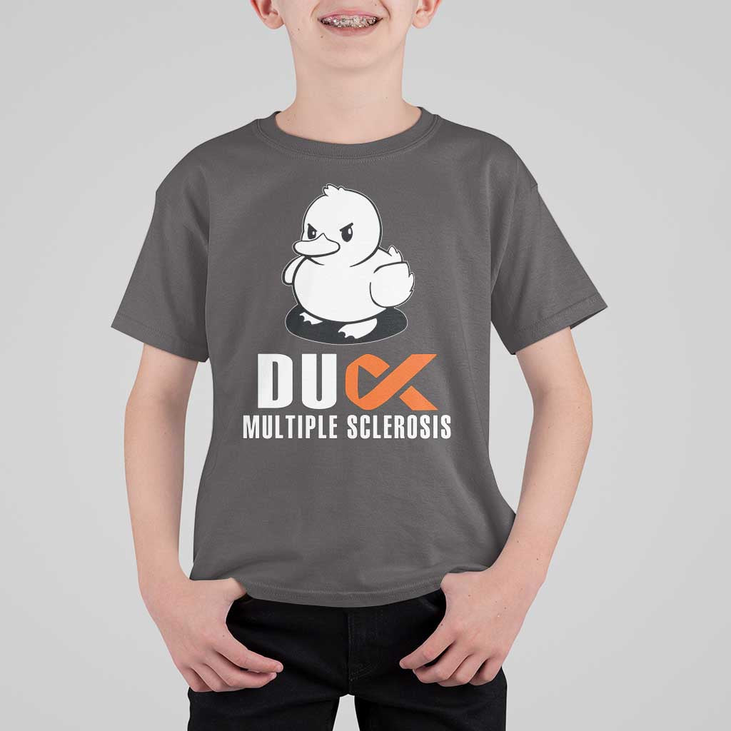 Duck Multiple Sclerosis Awareness T Shirt For Kid Orange Ribbon MS Support Squad