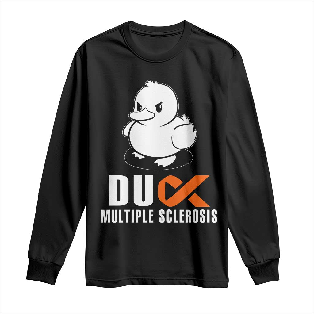 Duck Multiple Sclerosis Awareness Long Sleeve Shirt Orange Ribbon MS Support Squad