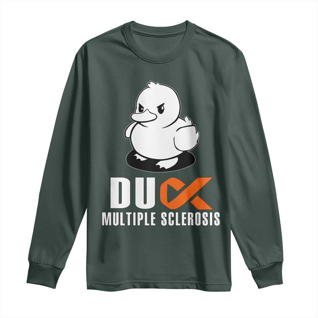 Duck Multiple Sclerosis Awareness Long Sleeve Shirt Orange Ribbon MS Support Squad