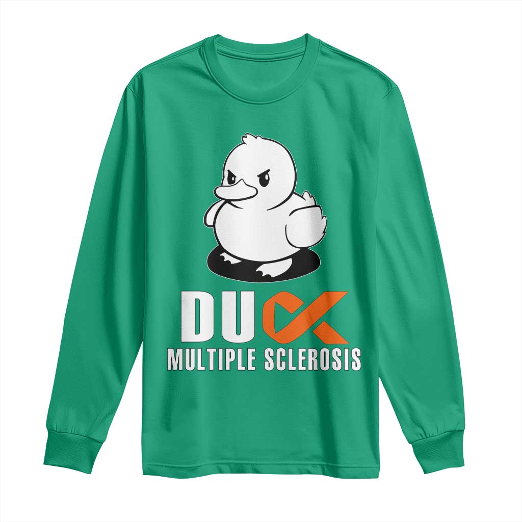 Duck Multiple Sclerosis Awareness Long Sleeve Shirt Orange Ribbon MS Support Squad
