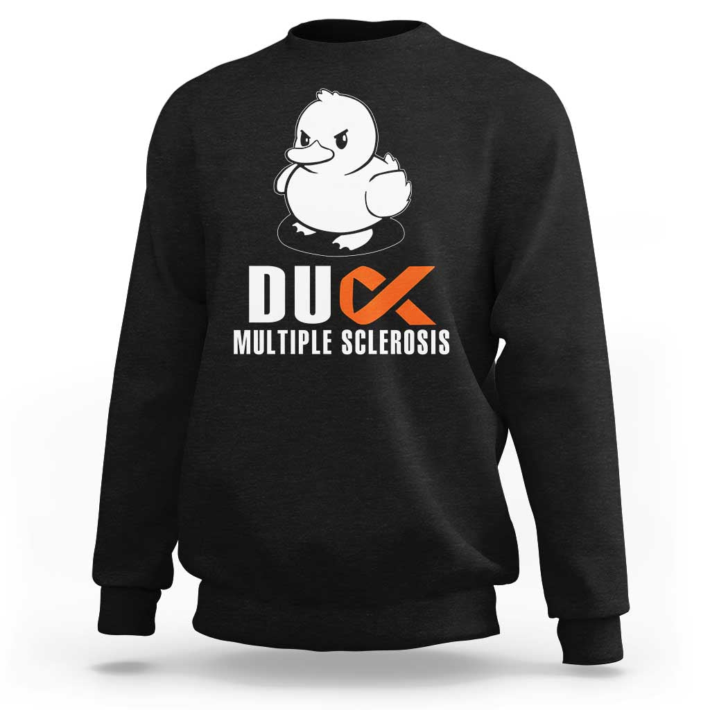 Duck Multiple Sclerosis Awareness Sweatshirt Orange Ribbon MS Support Squad