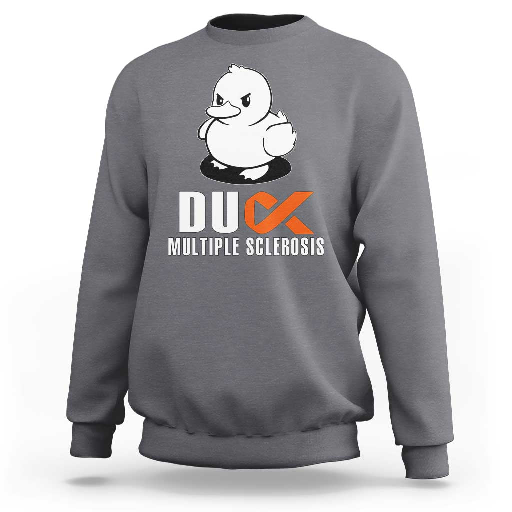 Duck Multiple Sclerosis Awareness Sweatshirt Orange Ribbon MS Support Squad
