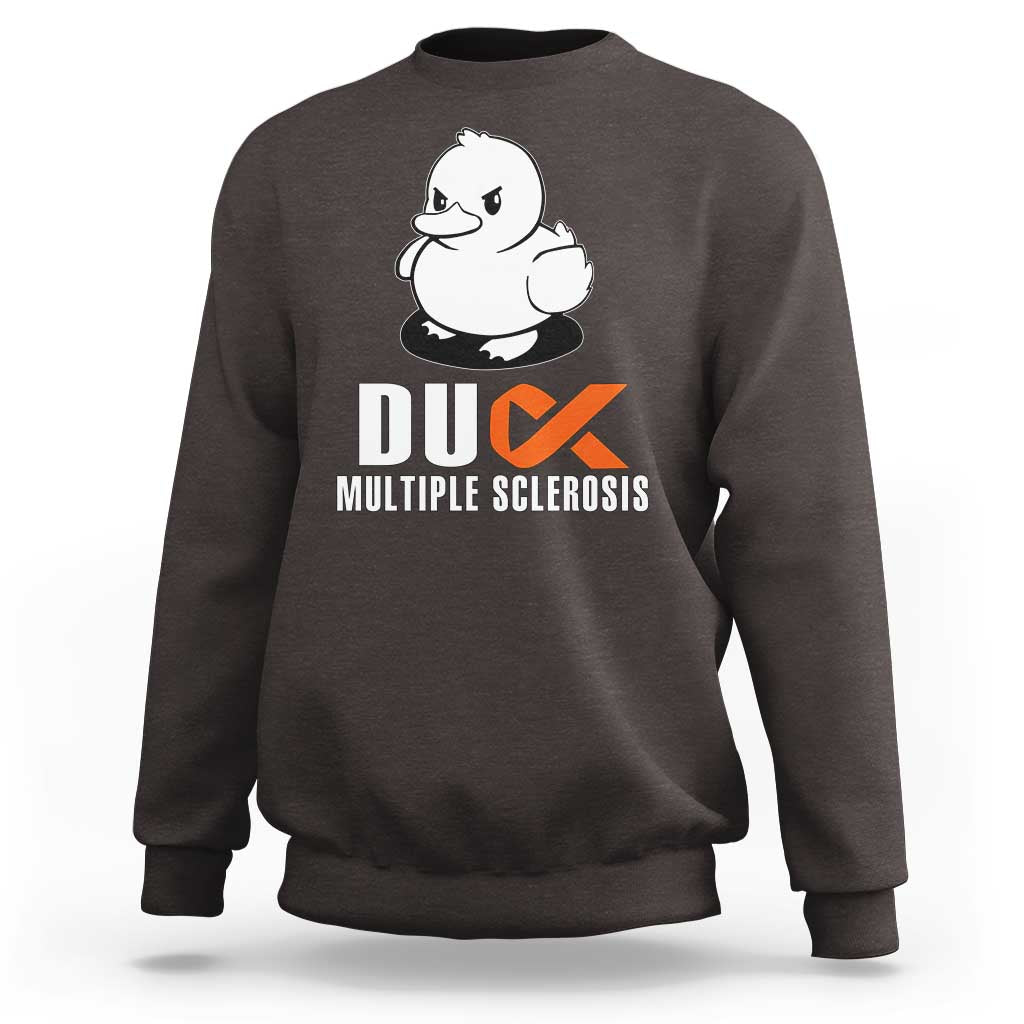 Duck Multiple Sclerosis Awareness Sweatshirt Orange Ribbon MS Support Squad