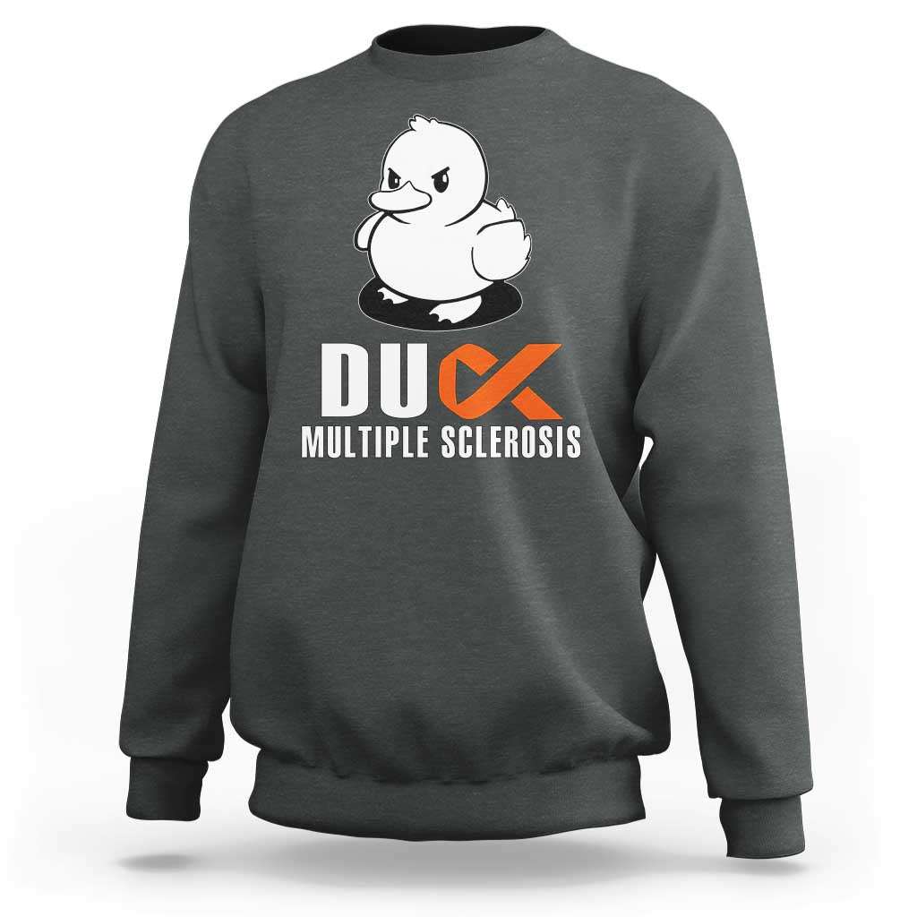 Duck Multiple Sclerosis Awareness Sweatshirt Orange Ribbon MS Support Squad