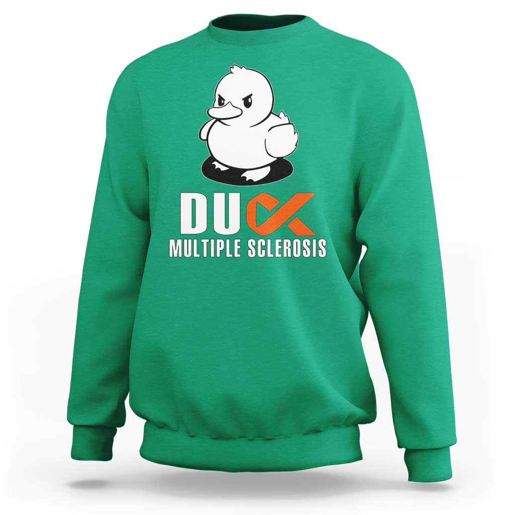 Duck Multiple Sclerosis Awareness Sweatshirt Orange Ribbon MS Support Squad