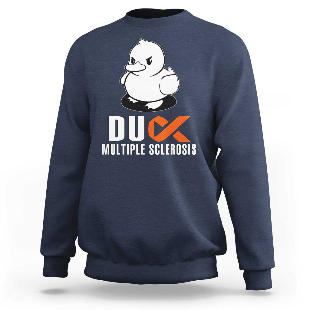 Duck Multiple Sclerosis Awareness Sweatshirt Orange Ribbon MS Support Squad