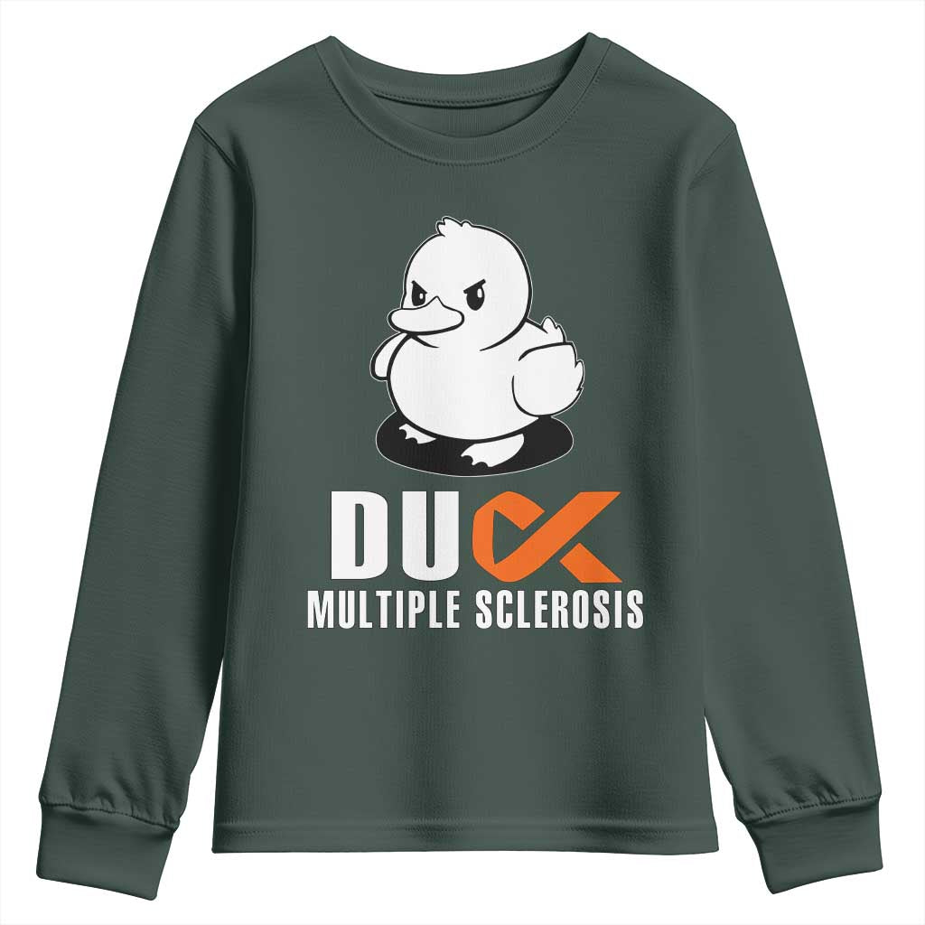 Duck Multiple Sclerosis Awareness Youth Sweatshirt Orange Ribbon MS Support Squad