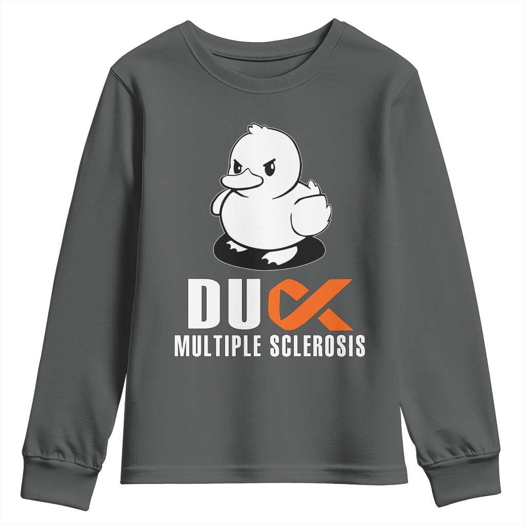 Duck Multiple Sclerosis Awareness Youth Sweatshirt Orange Ribbon MS Support Squad