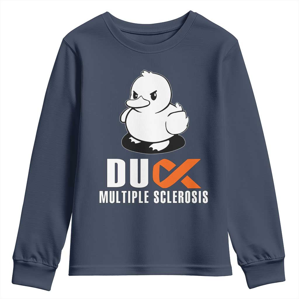Duck Multiple Sclerosis Awareness Youth Sweatshirt Orange Ribbon MS Support Squad
