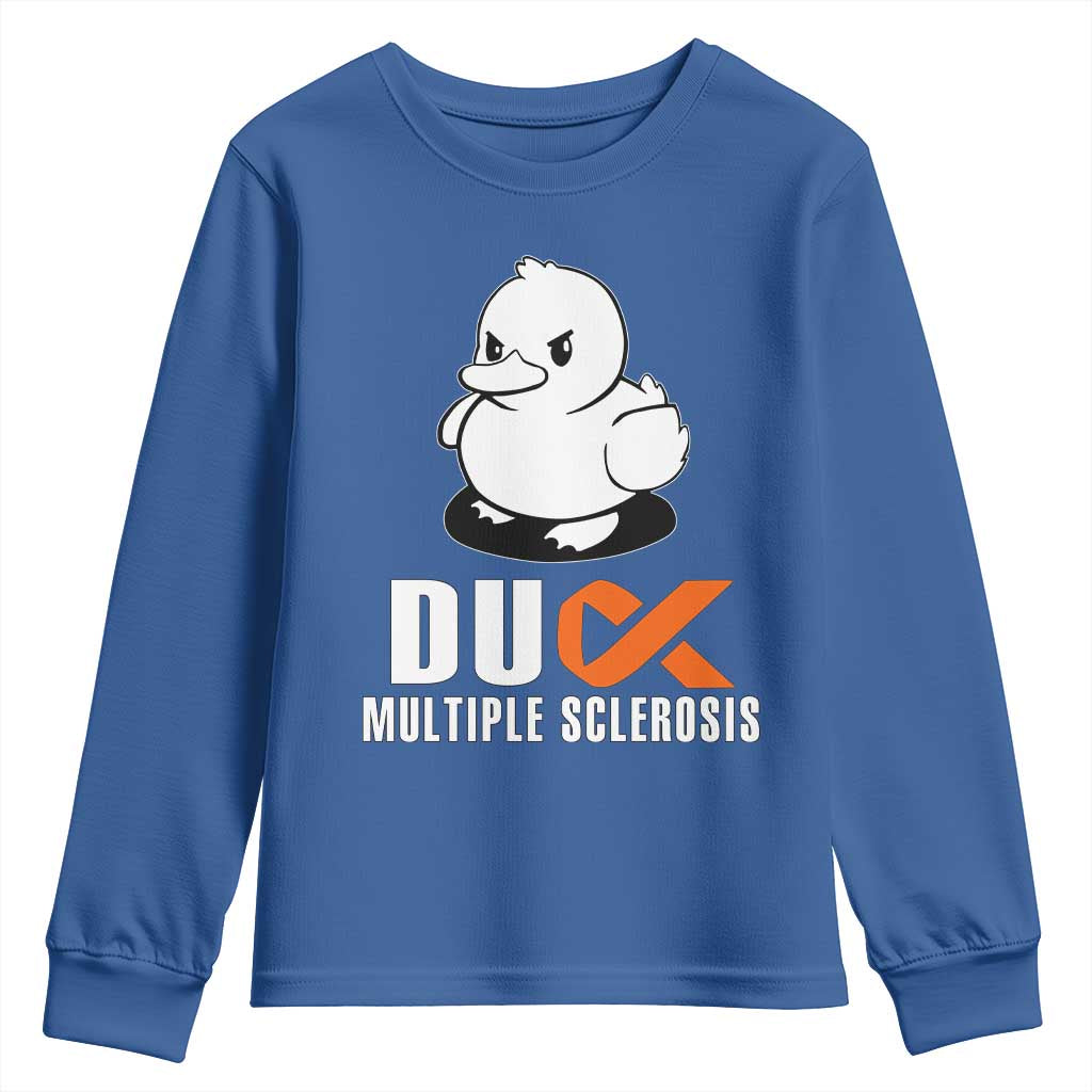 Duck Multiple Sclerosis Awareness Youth Sweatshirt Orange Ribbon MS Support Squad