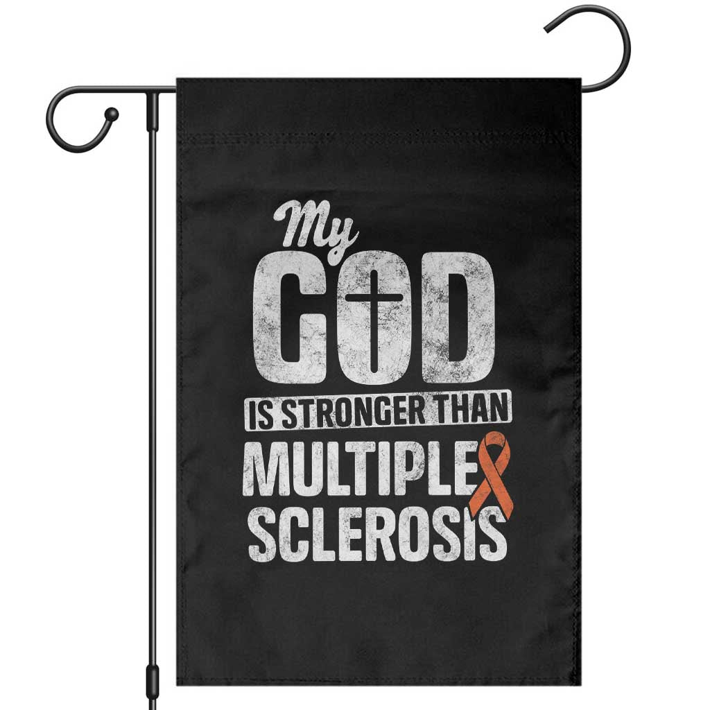 God Stronger Multiple Sclerosis Awareness Garden Flag Orange Ribbon MS Support Squad - Wonder Print Shop