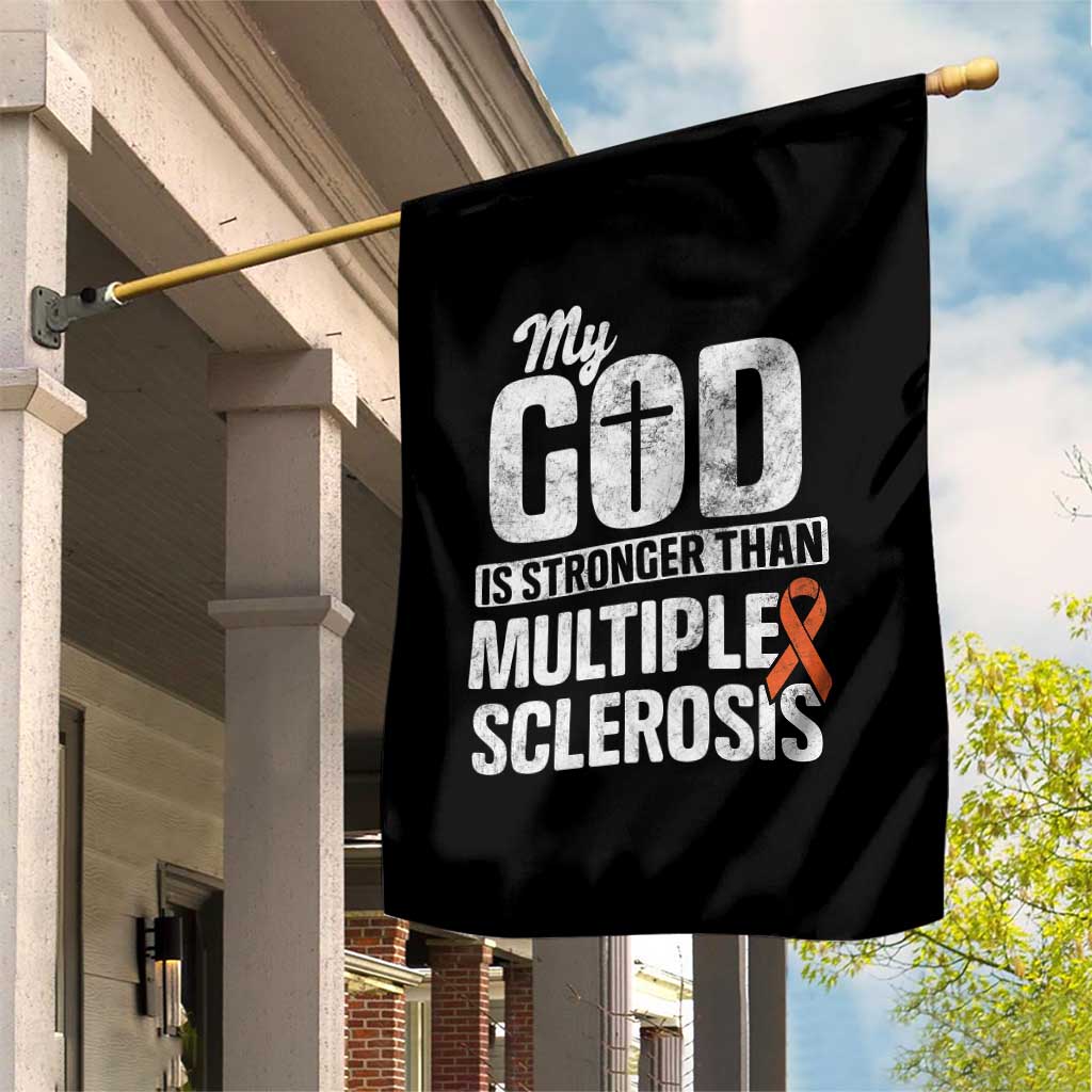 God Stronger Multiple Sclerosis Awareness Garden Flag Orange Ribbon MS Support Squad - Wonder Print Shop