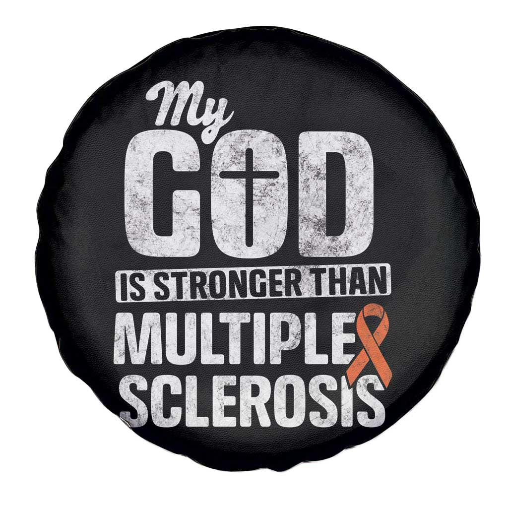 God Stronger Multiple Sclerosis Awareness Spare Tire Cover Orange Ribbon MS Support Squad