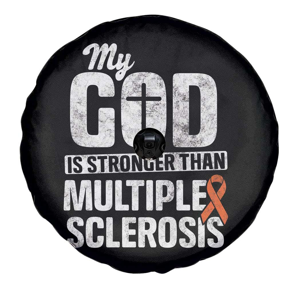 God Stronger Multiple Sclerosis Awareness Spare Tire Cover Orange Ribbon MS Support Squad