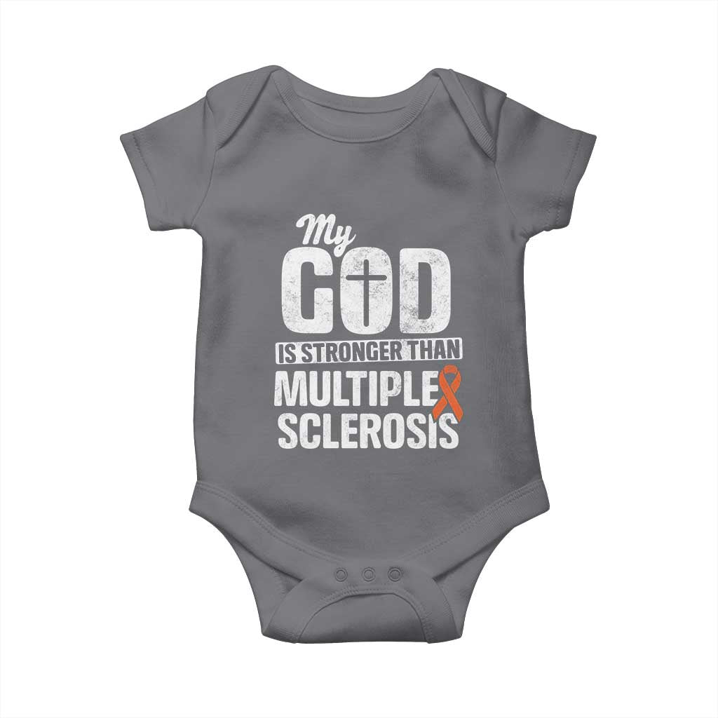 God Stronger Multiple Sclerosis Awareness Baby Onesie Orange Ribbon MS Support Squad