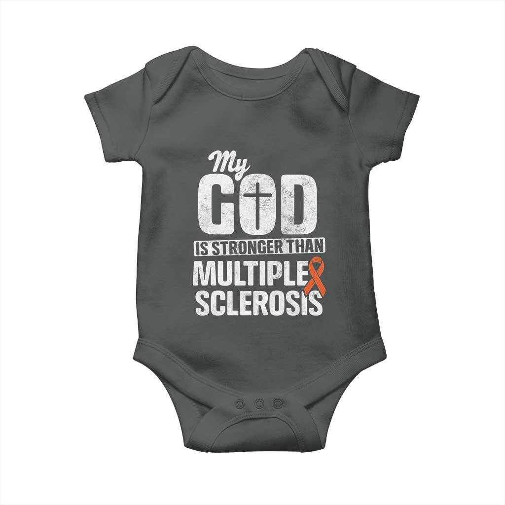 God Stronger Multiple Sclerosis Awareness Baby Onesie Orange Ribbon MS Support Squad